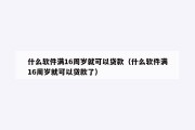 什么软件满16周岁就可以贷款（什么软件满16周岁就可以贷款了）